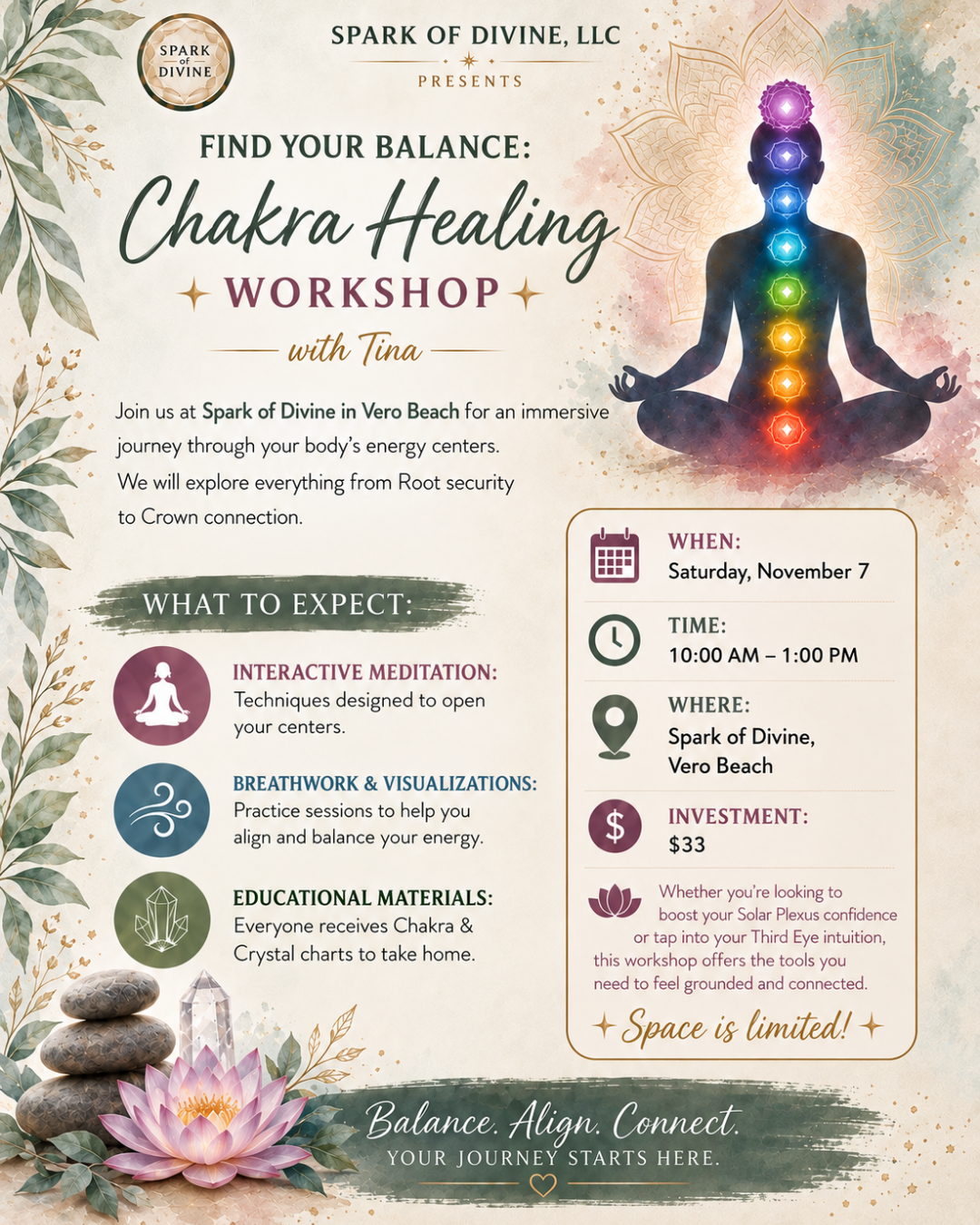 FIND YOUR BALANCE: Chakra Healing WORKSHOP with Tina